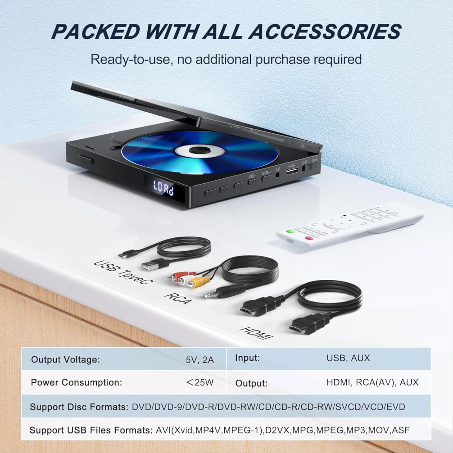 MINI DVD Player HDMI, 1080P Kleiner DVD Player für TV | Alle Regionen Frei, Speicherwiedergabe mit HDMI & AV-Verbindung, Fernbedienung, Unterstützt PAL/NTSC