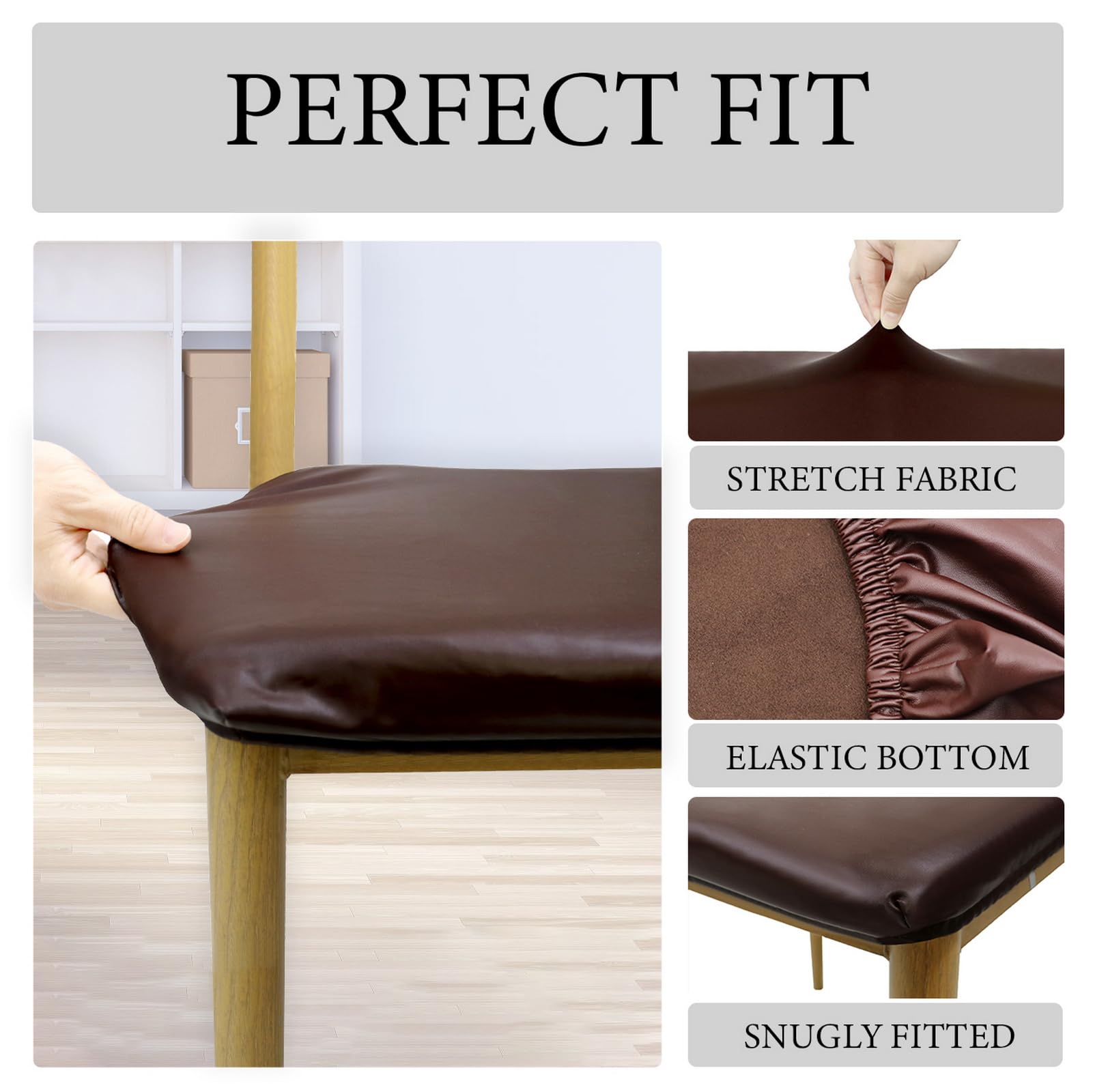 Fundas para Sillas de Comedor Pack de 6 Fundas Protectoras Impermeables Cuero PU Fundas de Asiento Ajustables Elásticas Blanco