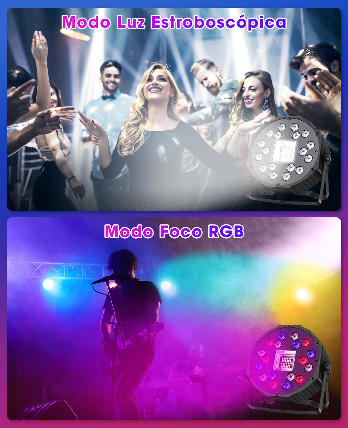 MOSFiATA Focos LED RGB con Luz Estroboscópica Luces DMX para Fiesta Discoteca Celebraciones Escenarios, 2 Pcs