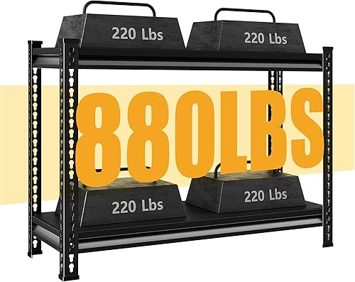 Miniatura 4 de Estantería de metal resistente de 2 niveles, 40 pulgadas de ancho x 18 pulgadas de profundidad x 36 pulgadas de alto, estilo industrial, 2 estantes,