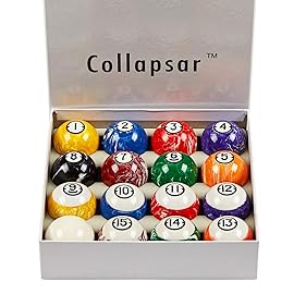 Collapsar Deluxe 2-1/4 Inch Reulation Billiard Balls Pool Ball Marble-Swirl Style Complete 16 Billiard Ball Set (Several Style Available) (White Marble with Black Triangle)