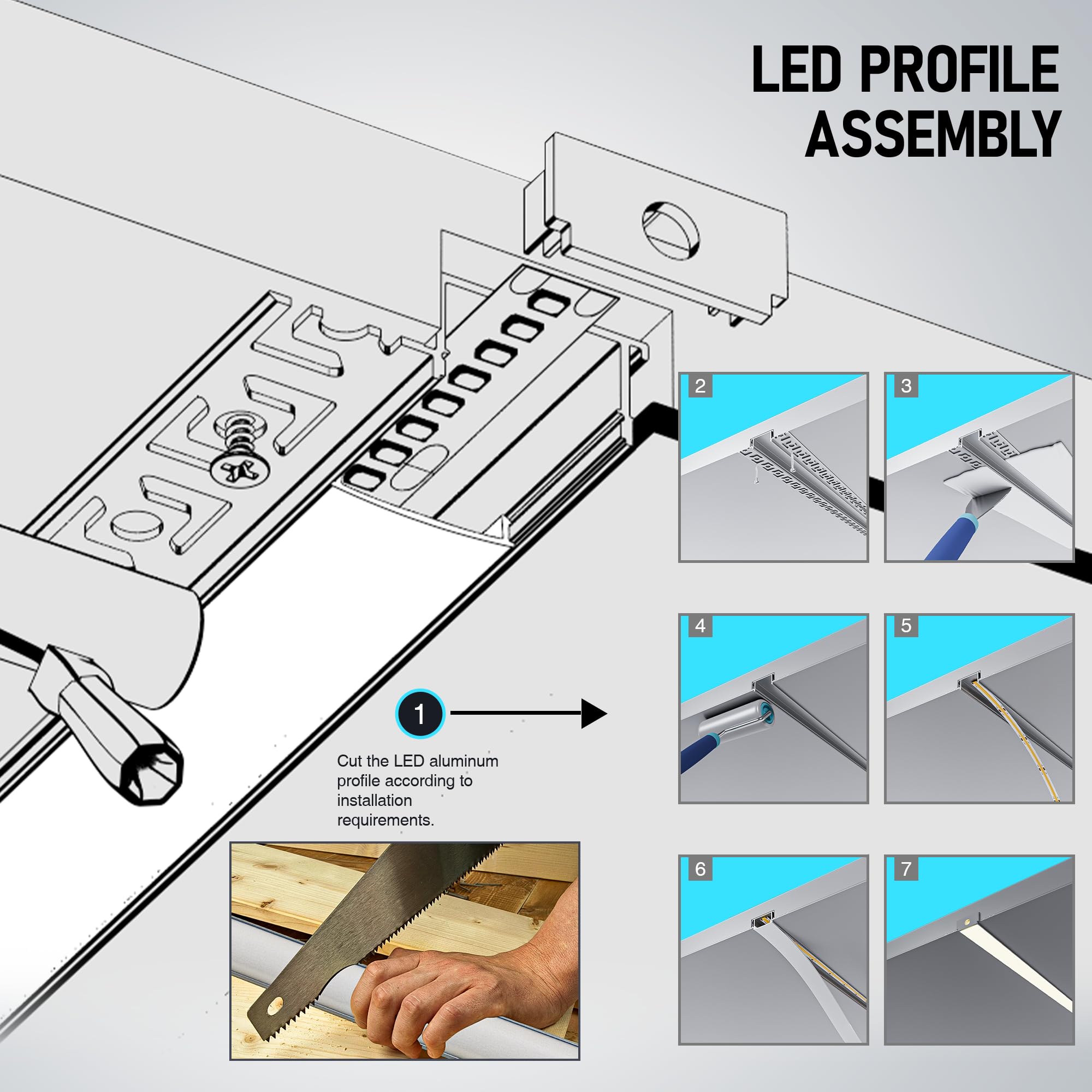 GEEKLUX 10 x Profili per Strisce LED da 2 m in Alluminio (Totale 20 m (WJ004_(64.2 x 13.8mm)_U_LED≤20mm, 5 x 2m_(10m))