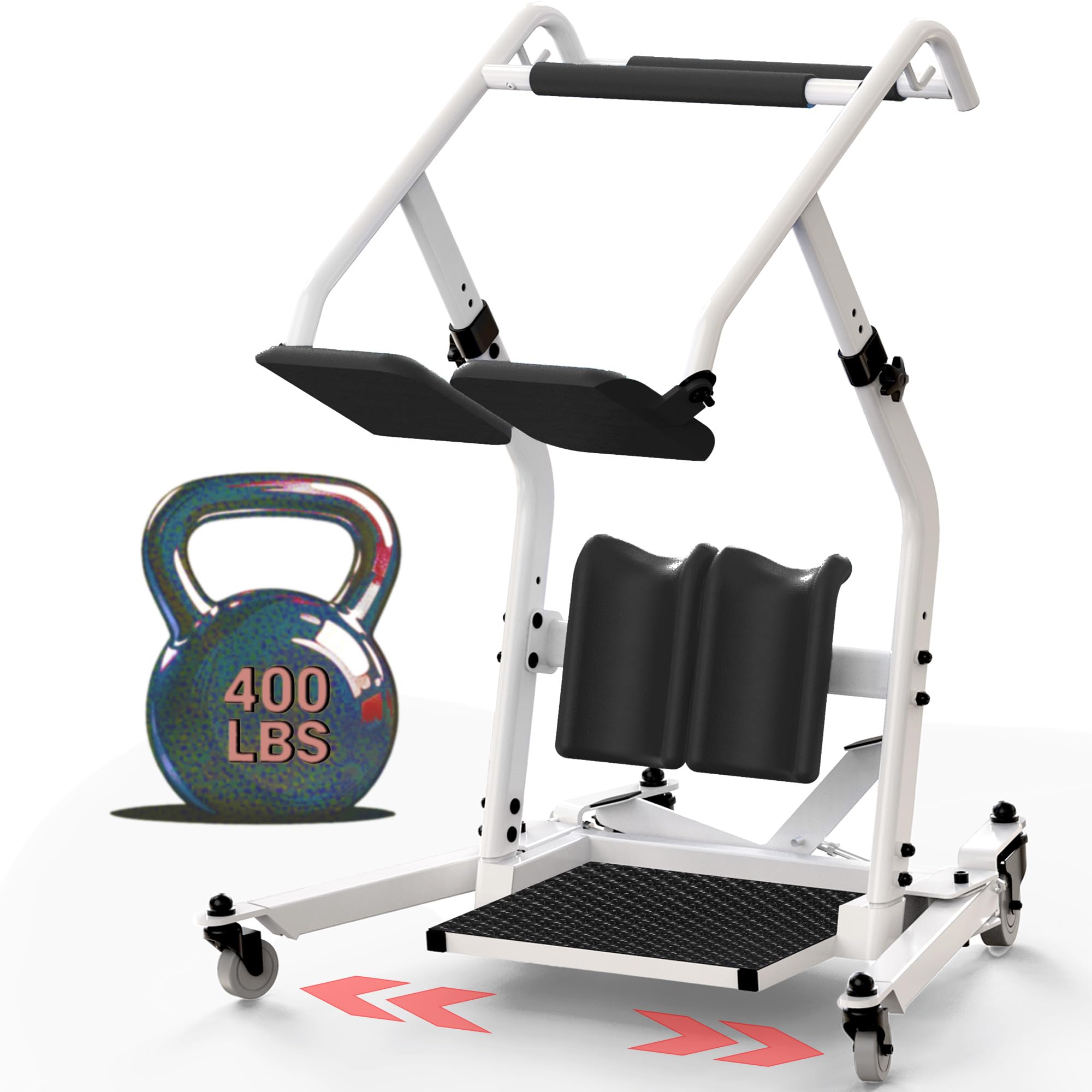 Sit to Stand Patient Lift, Stand Assist Transfer Aid with Adjustable Height &amp; Adjustable Base for Elderly Seniors, Home Care Mobility Transport Assist Device, 400 lbs Capacity，Black
