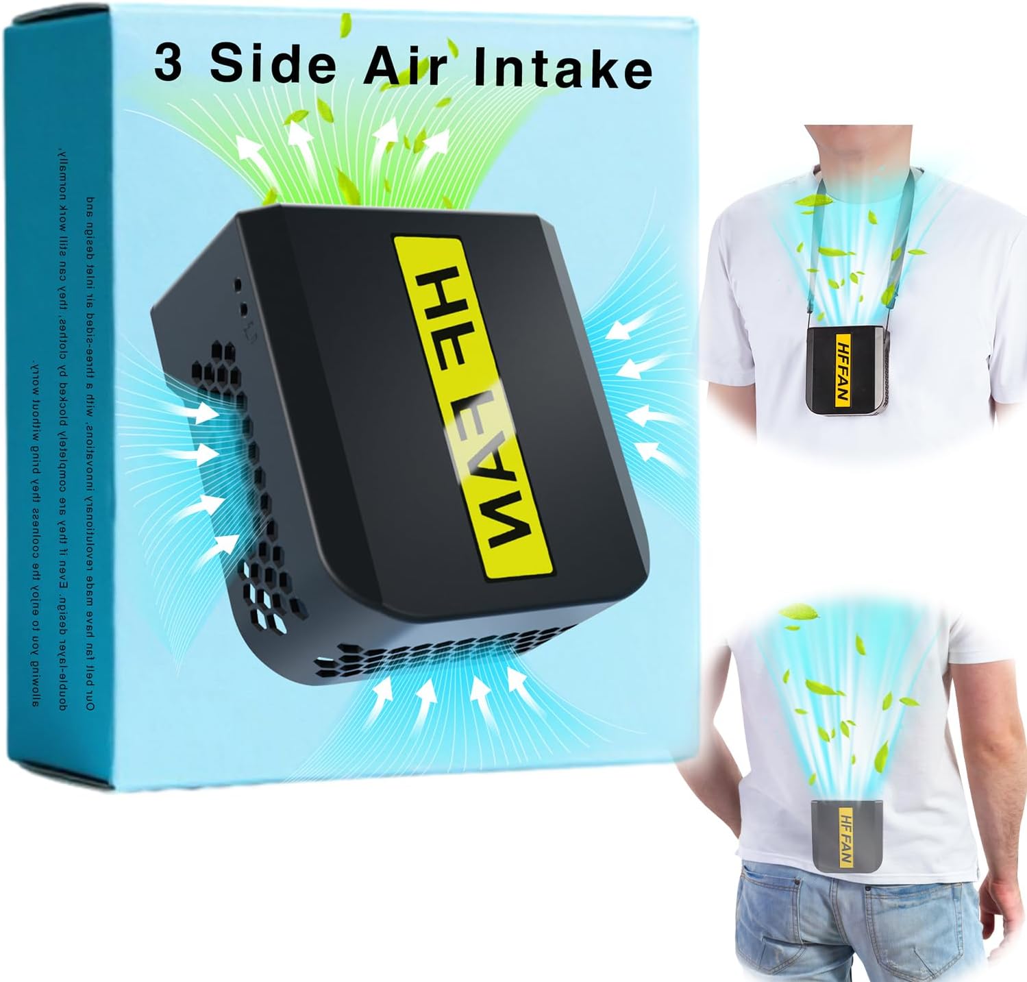 Portable Waist Clip Fan Rechargeable - 3 Side Air Intake Non-Blocking Under Shirt Fan with 10000mAh Battery Personal Wearable Fan for Body Cool