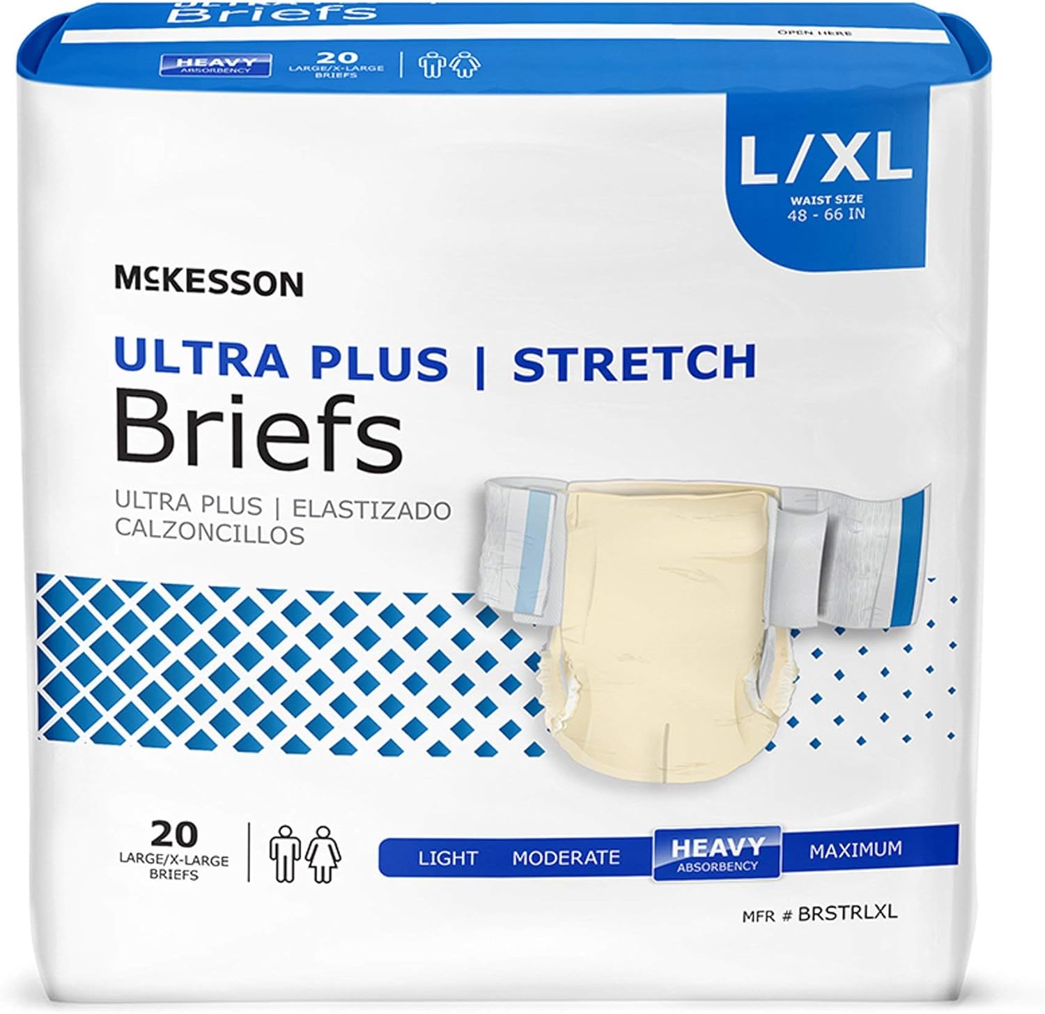 McKesson Ultra Plus Stretch Briefs, [80 Count], L/XL, 48-66 in. Incontinence Adult Diapers, Heavy Absorbency, Unisex, Disposable, Elastic Leg Gathers and Contoured Fit for Men and Women