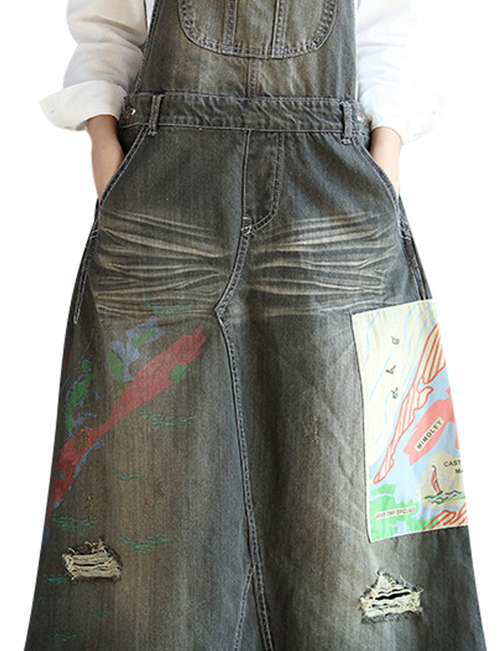 Youlee Femmes Imprimé Salopette Robe en jean