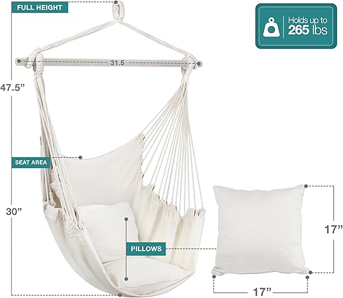 Miniatura 10 de Silla hamaca mecedora Sorbus colgante de una cuerda para cualquier espacio interior o al aire libre - Carga máxima admisible 265 libras 120 kilos -