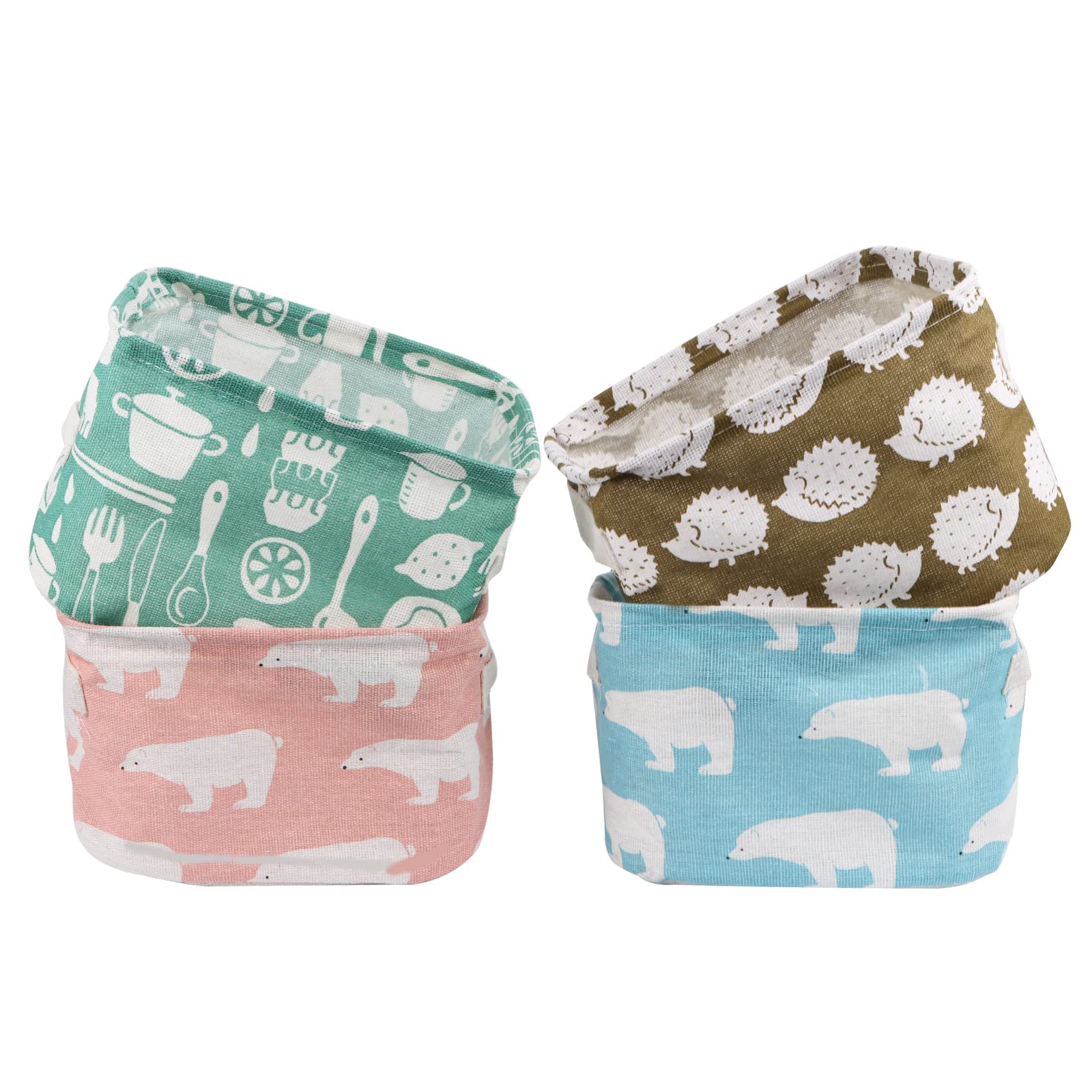 RUNEAY 4 Pack Fabric Storage Baskets, Collapsible Small Canvas Square Baskets Waterproof,for Desk Storage and Household Organizer,for Toys Shelves Cosmetics Stationery,Colourful