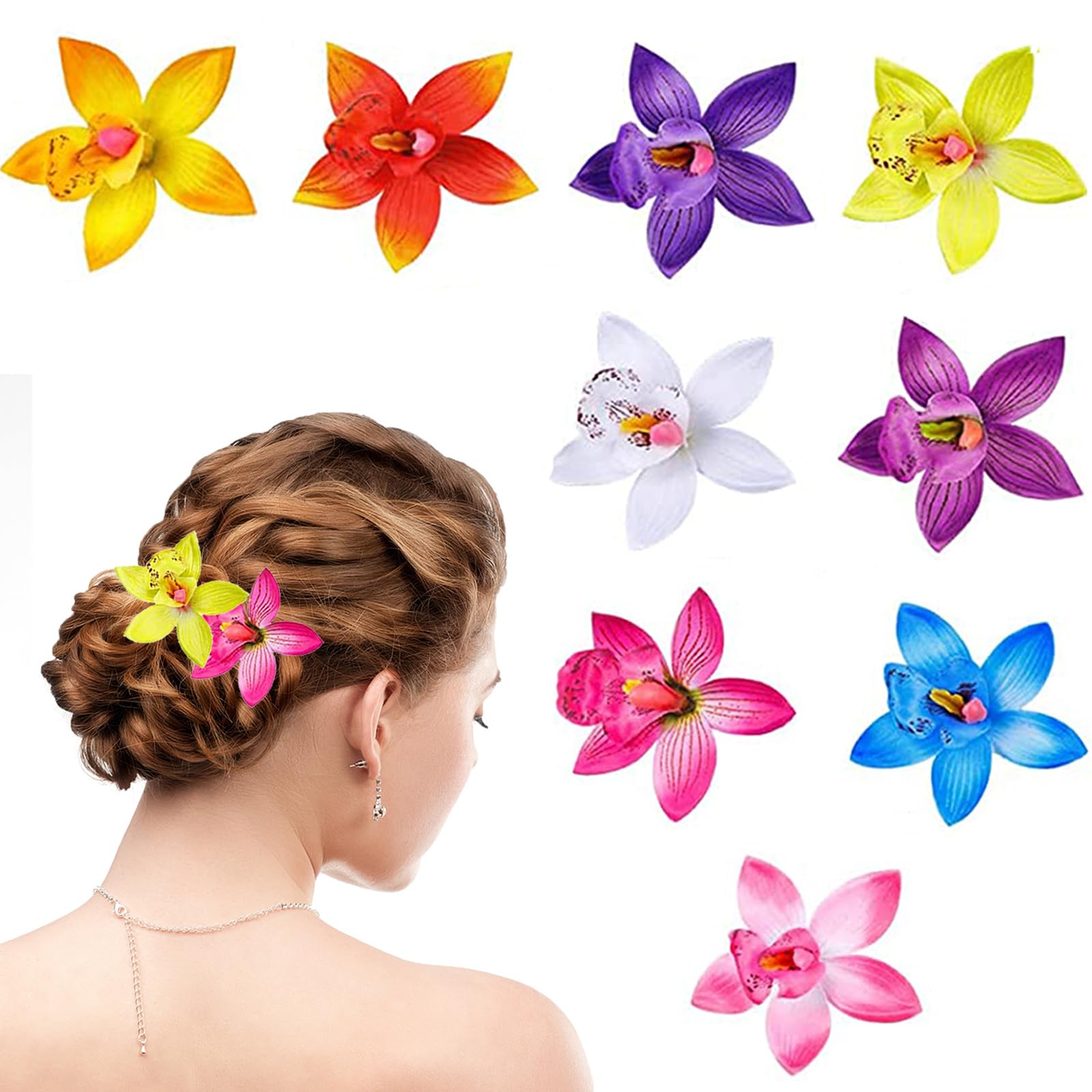 HIFOT 9 Piezas Hawaianas Pinzas Pelo Mujer Niña, Clips de Pelo de Flor, Pasadores Horquillas Pelo Mujer, Orquídeas Flores para el Pelo, Accesorios pelo Mujer Tocados de Boda Fiesta Playa Multicolor