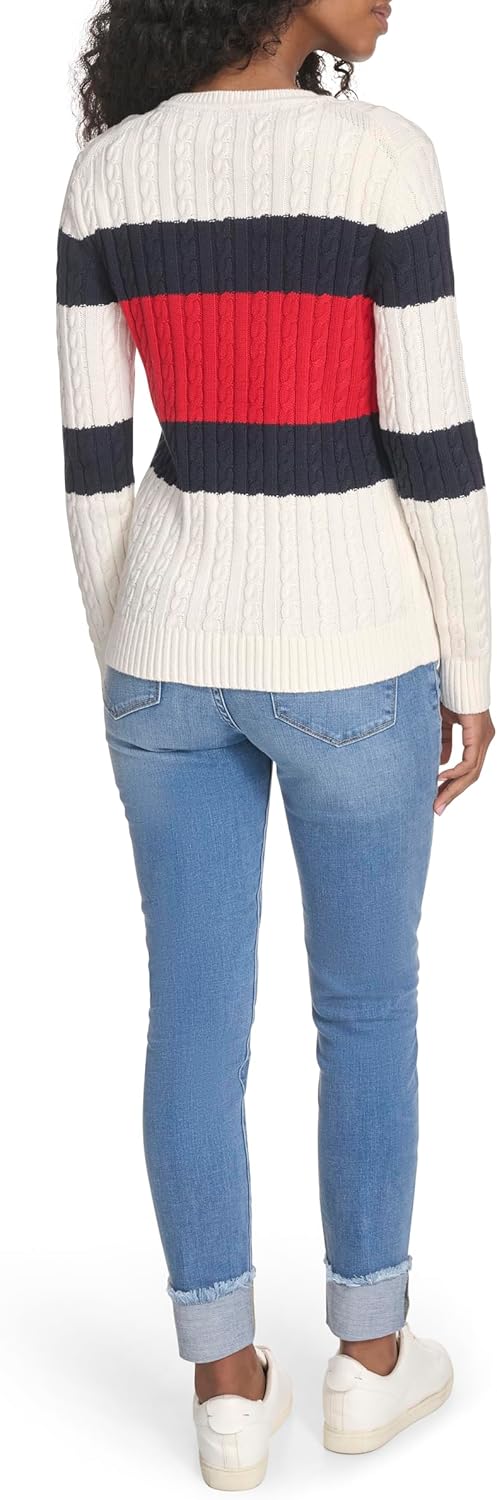 Tommy Hilfiger Womens Cotton Crewneck Cable Sweater - Image 4
