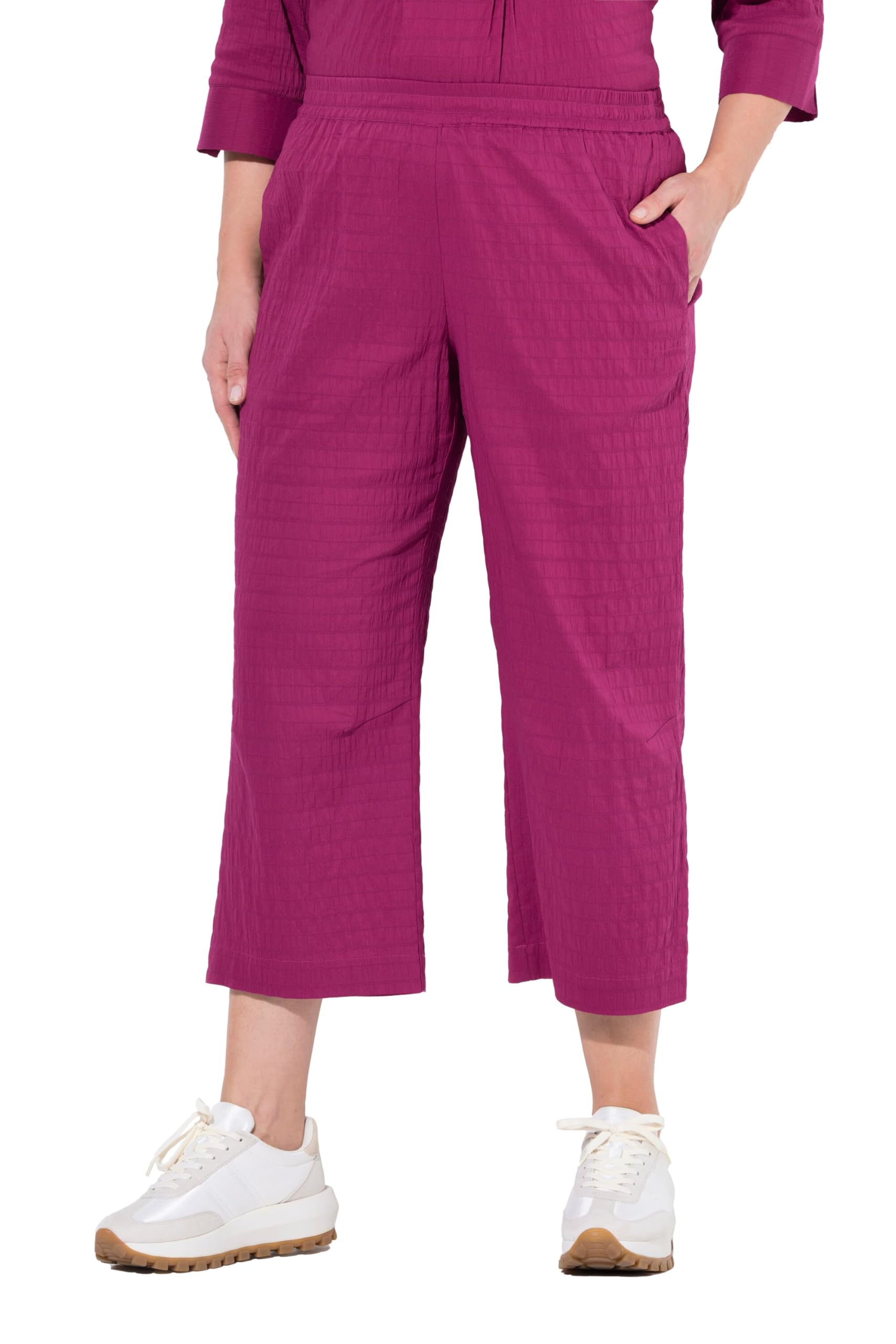 Ulla Popken Damen große Größen Übergrößen Plus Size 7/8-Hose Ruby, geformtes Knie, gerades Bein, Elastikbund 839528