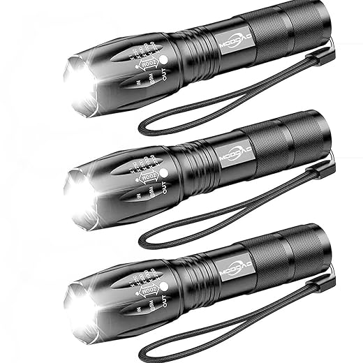 MODOAO 3pack Super Bright Flashlights High Lumens LED Flashlight With Zoomable Beam - Mini Flashlights for Camping, Hiking, Dog Walking - Powerful Emergency Flashlights with 5 Modes for Outdoor Use