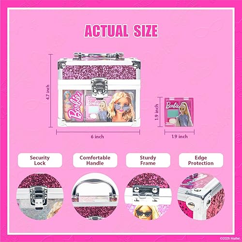 Miniatura 6 de Barbie Beauty Mini Train Case Set incluye tubo de brillo de labios, bálsamo labial, brillo de labios compacto para fiestas de pijamas de niñas