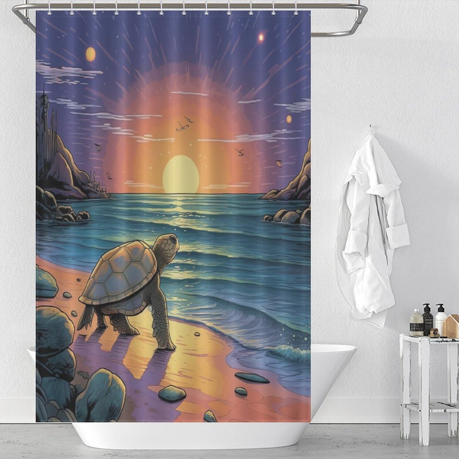 Rideau de douche tortue en tissu polyester imperméable lavable avec 12 crochets 122x183cm