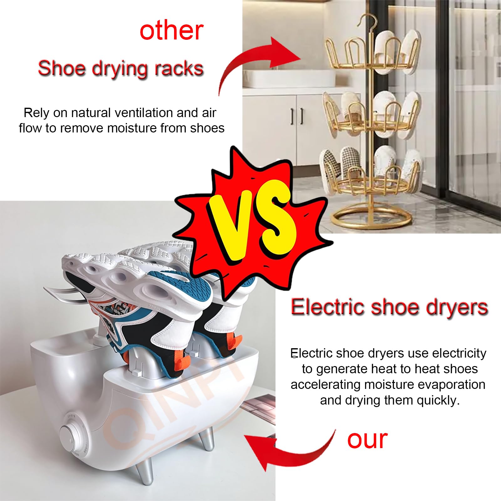 Elektrischer Schuhtrockner mit Timer, 360°-Zirkulation 40–65 °C konstante Lufttemperatur, sichere Trennung von Wasser und Strom, Schuh-, Stiefel-, Socken- und Handschuhtrockner, Skischuhtrockner