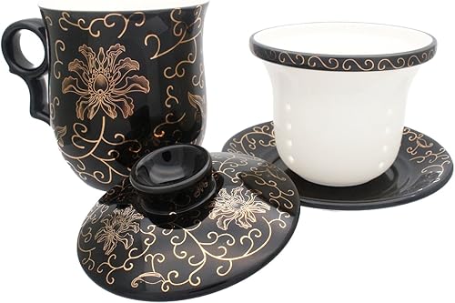 Miniatura 6 de Taza de té de porcelana con tapa de infusor y juegos de platillo, taza de té de cerámica china Jingdezhen, taza de té de hojas sueltas para oficina