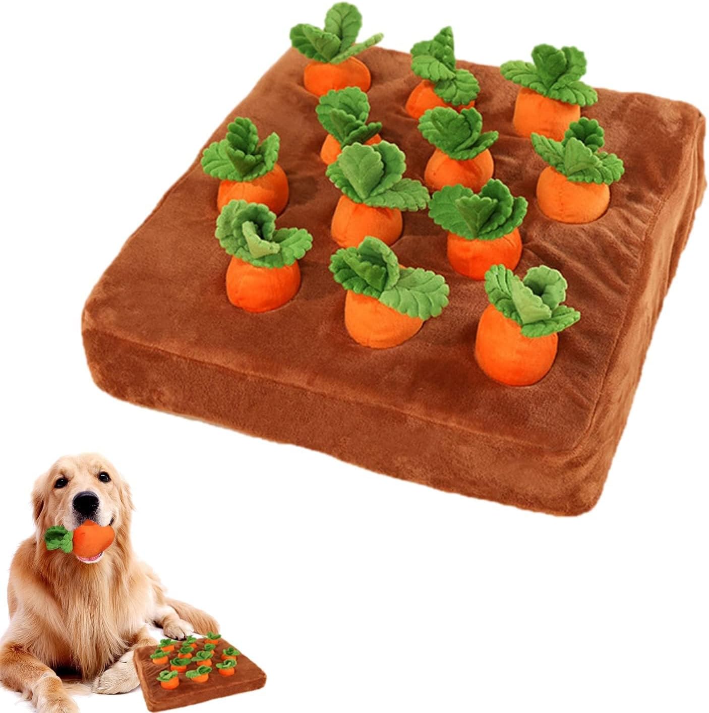 Carrot Snuffle Mat for Dogs, Interactive Dog Plush Puzzle Toys, 2 in 1 Non-Slip Nosework Feed Games, Pet Stress Relief with 12 Carrots - Image 7