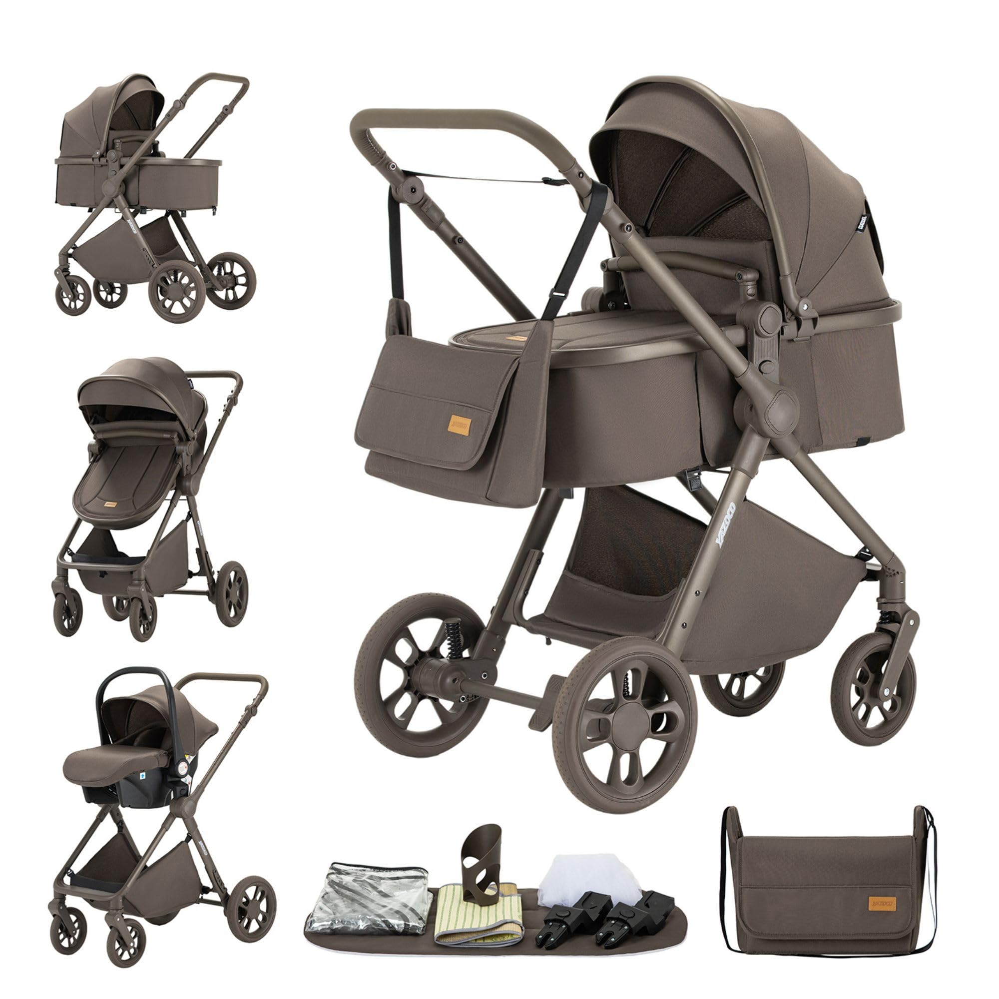 Passeggino 3 in 1 passeggino trio con ovetto I-SIZE | Navicella è Pieghevole, Carrozzina Maniglia è Regolabile,per Bambini dalla Nascita a 3 Anni