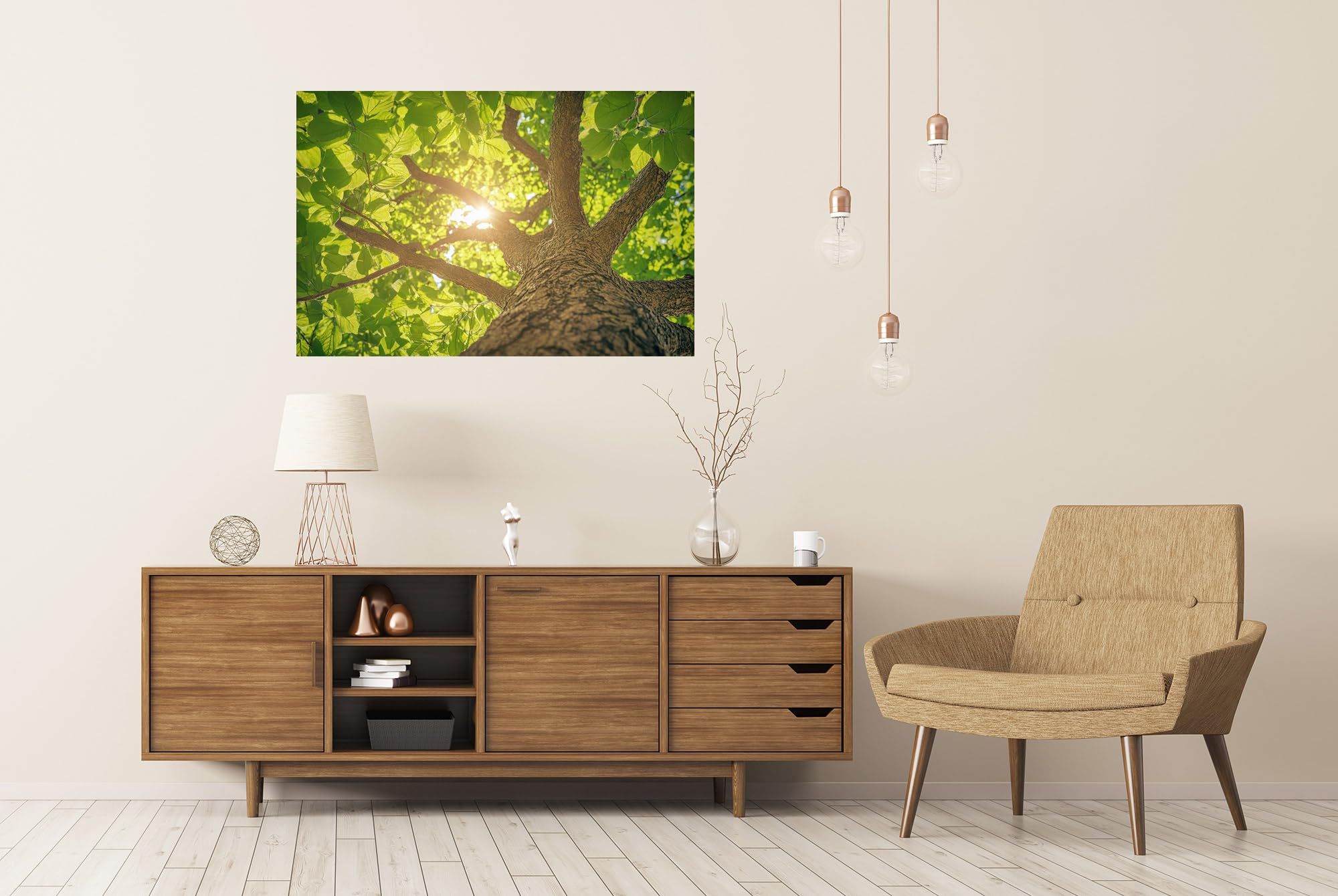 islandburner Prime XXL - Poster a forma di sole penetra foglie di un albero di grandi dimensioni