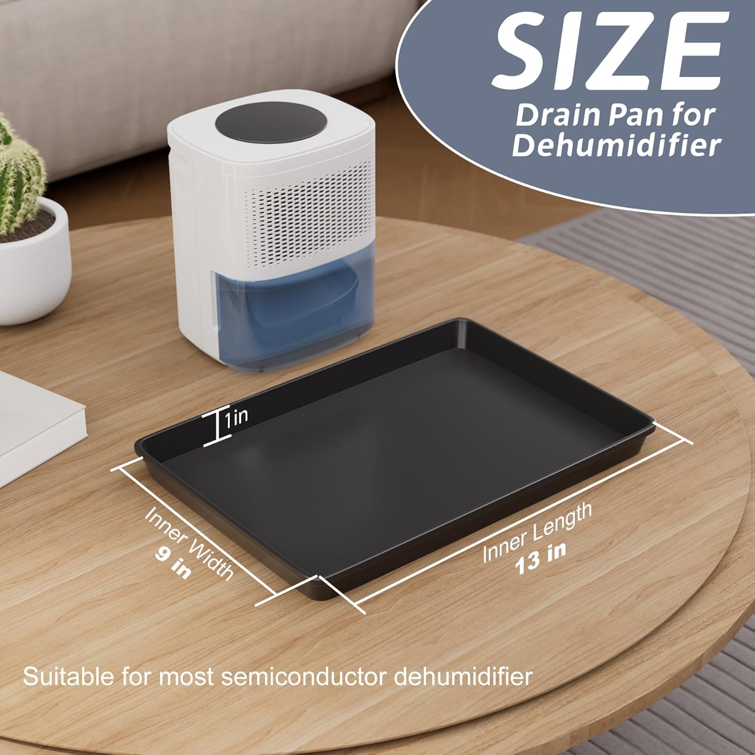 Flamorrow Dehumidifier Mat, Hard Plastic Drip Pan for Home and Basement Dehumidifiers, Dehumidifier Tray with Raised Edge for Leaks, Prevents Water from Pooling Underneath, Black, 13"x9"