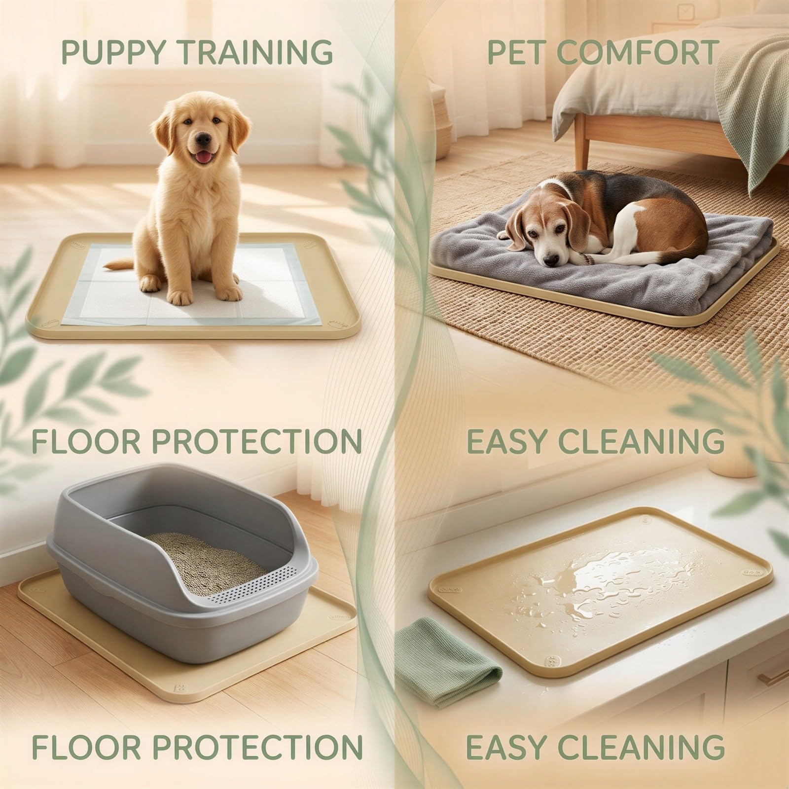 Tapis urinaire en Silicone pour Animaux, Beige, Plateau de Dressage réutilisable antidérapant pour Chiens et Chats, Absorbant Les odeurs, Bord relevé étanche, protège-Sol Lavable