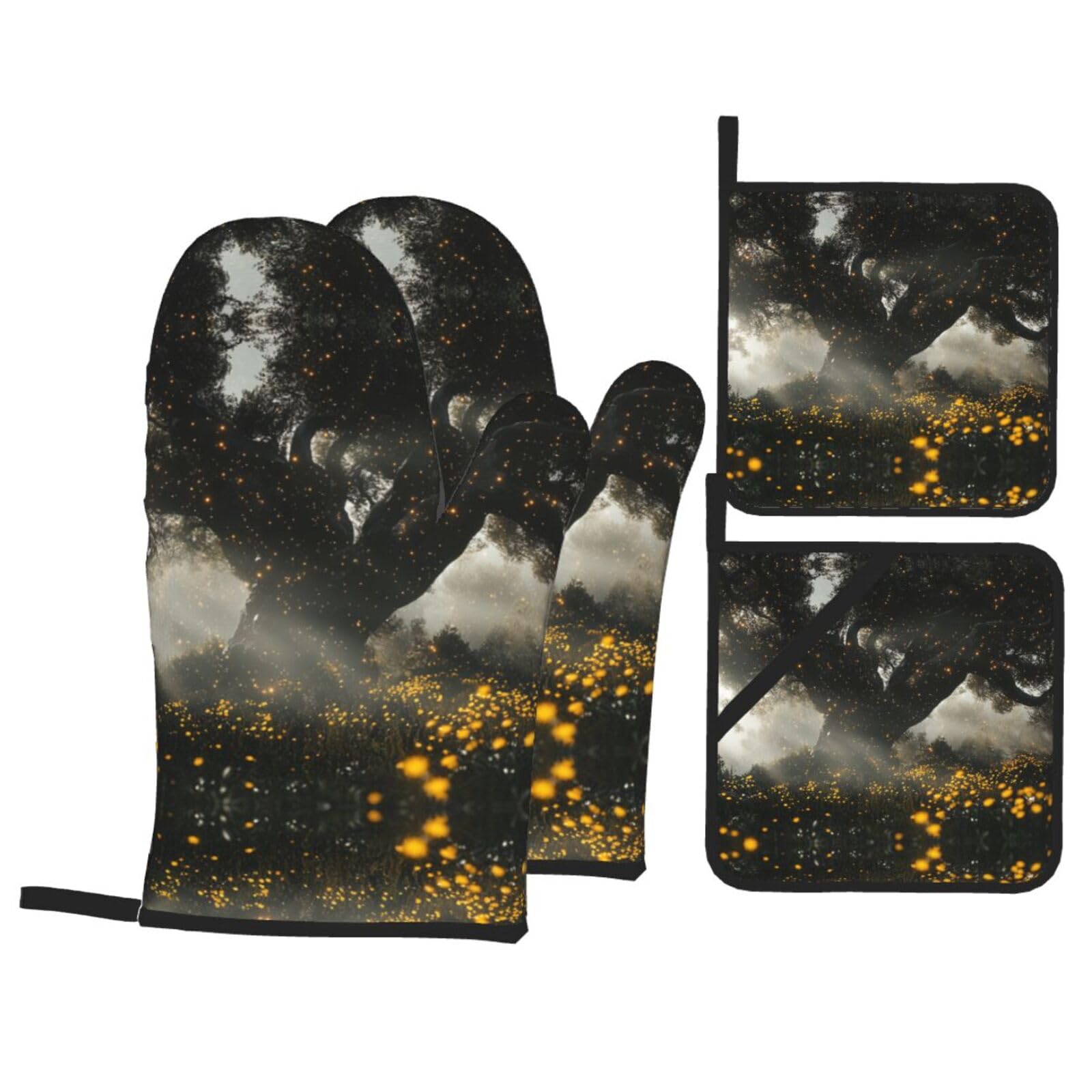 Unique Customized Oven Mitts & Pot Holders Set - Heat Resistant, Perfect for Baking and Grilling, Ideal Housewarming Gifts Golden Firefly