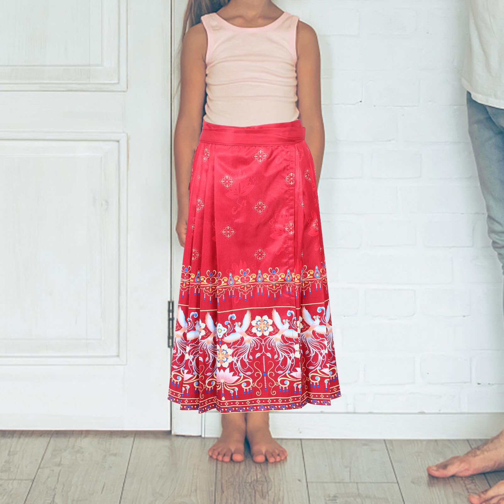 Falda Con Cara De Caballo Chino Faldas Hanfu Falda Larga Plisada Tradicional Ropa Para Niñas Pequeñas 130Cm Rojo
