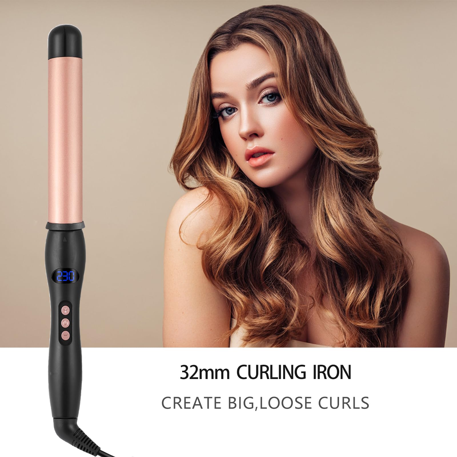 Curling Iron 32 mm Without Clamp, Large Curls Hair Curler Ceramic