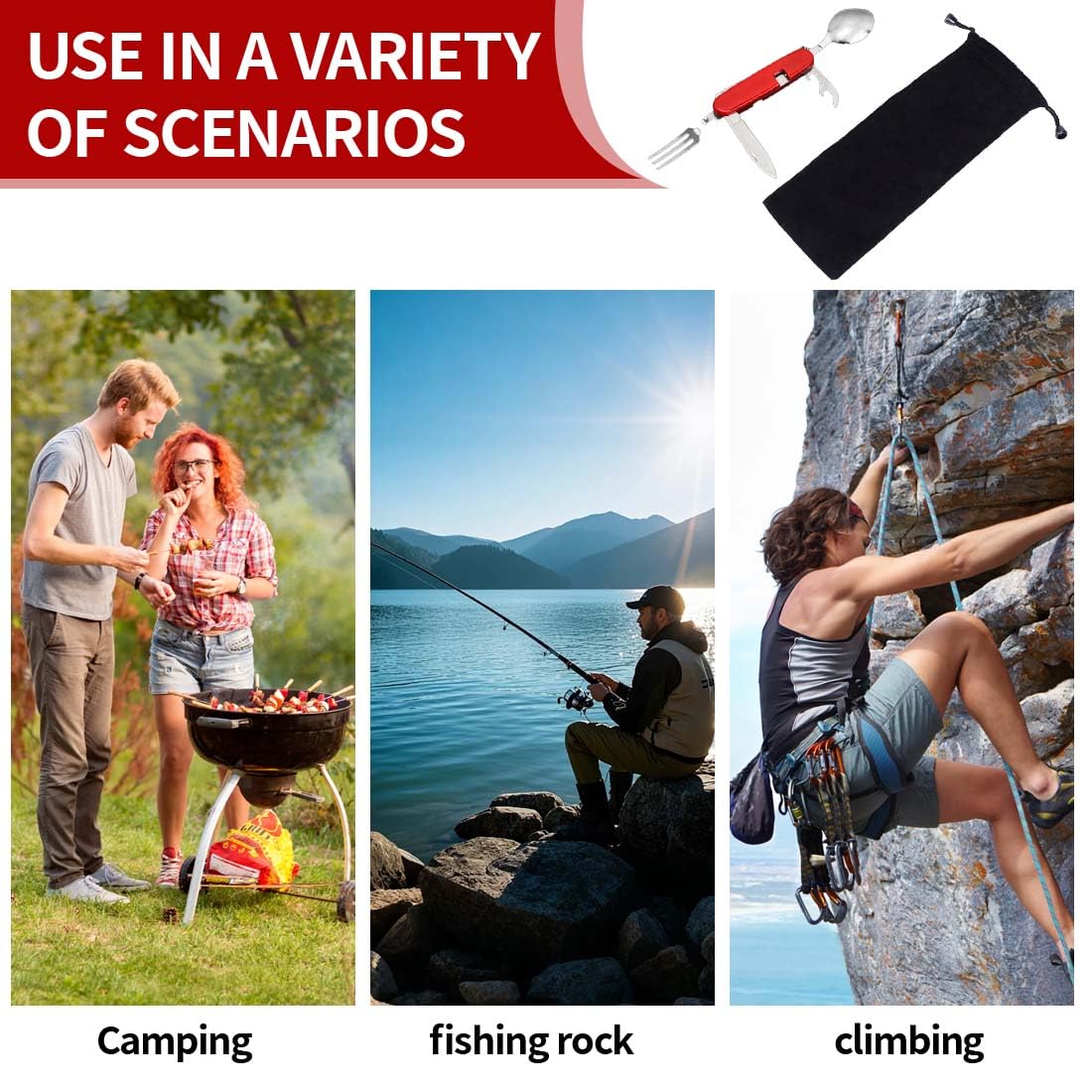 1 Pezzo Posata 4 in 1 Pieghevole, Campeggio Multiuso, Acciaio Inossidabile, Posate Da Viaggio, Set Posate Campeggio, Escursioni, Picnic