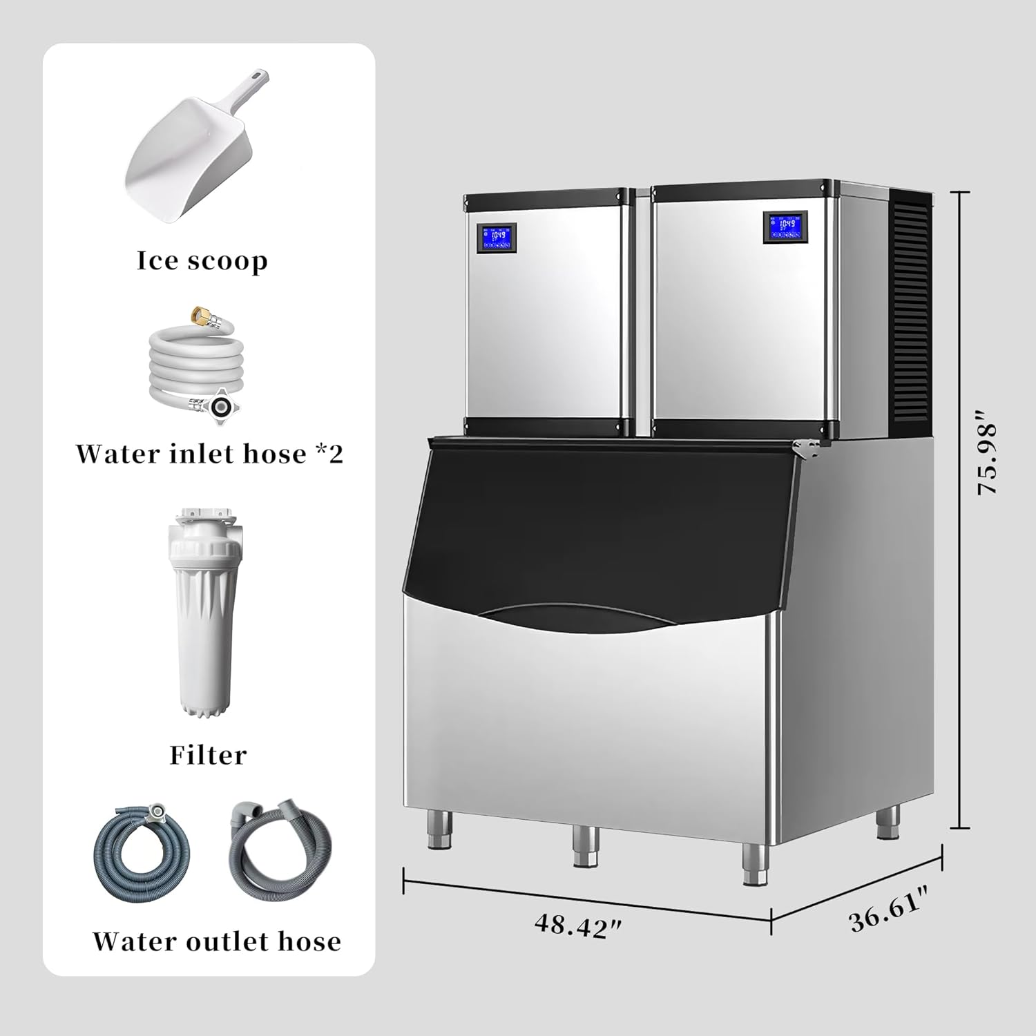 Commercial Ice Maker Machine with Self-Cleaning & Touchscreen – Real 2000LBS/24H High-Capacity Ice Machine, 4600W/220V, 990LBS Storage Bin for Bars, Restaurants, Cafes & Hotels