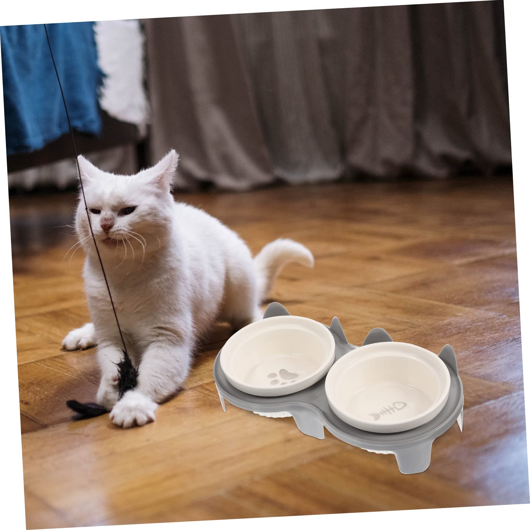 Erhöhter Katzennapf aus Keramik mit Ständer, Geneigtes Design | Doppelnapf Satz, Bissfest, Abnehmbar Aufgebaut, für Futter und Wasser Gleichzeitig, Haustierbedarf