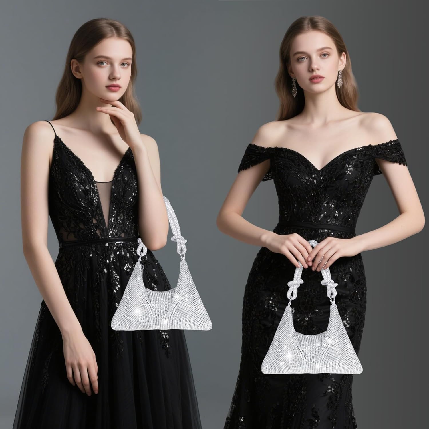 Clutch Purse for Women,Sparkly Rhinestone Evening Bag Wedding & Party Accessories,Handbag Fits Phone,Wallet & Lipstick - Image 3