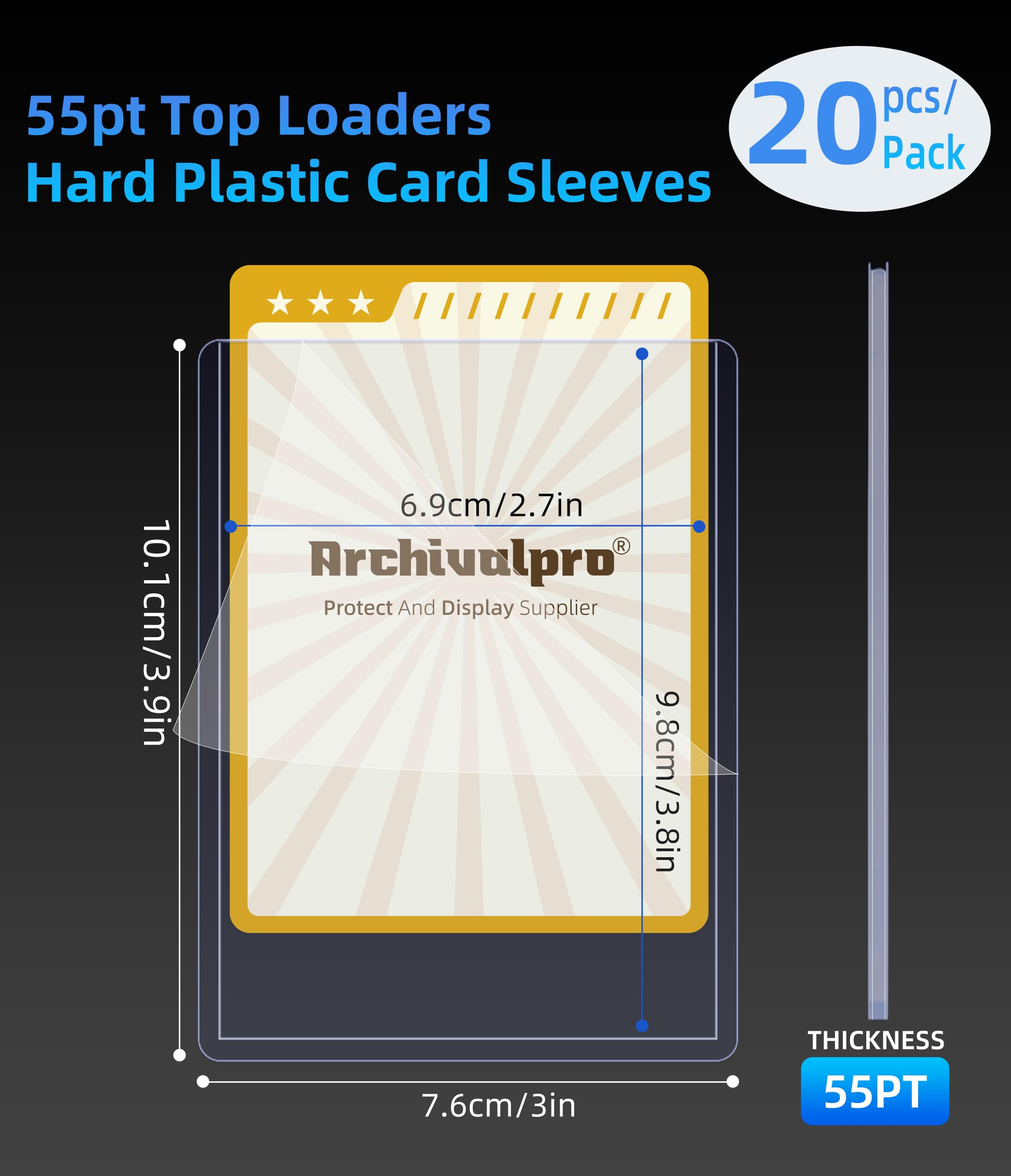 ARCHIVALPRO 55PT Toploader Card Sleeves 20 pcs 3"x4" Ultro Clear Cards Holder Top Loaders for Cards for Trading Cards(20PK,55PT) - Image 3