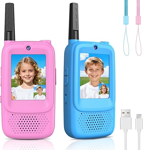 Walkie Talkies de video para niños, Walkie Talkie de video para niños de 3 a 12 años, paquete de 2 walkie talkies recargables con pantalla, radio de