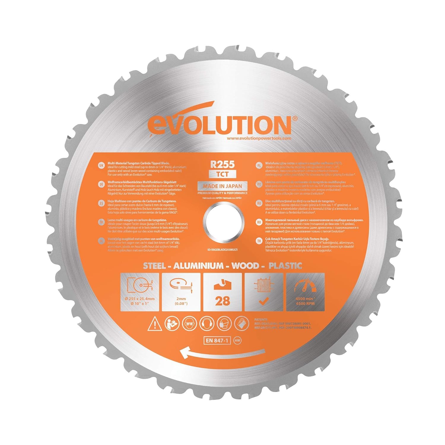Scheppach Scie à onglets avec démarrage progressif & laser HM254 | 2000W | Lame Ø255mm & Evolution Lame rage tct 255 mm, Carbure de tungstène, Orange, 25,5 x 2,5 cm