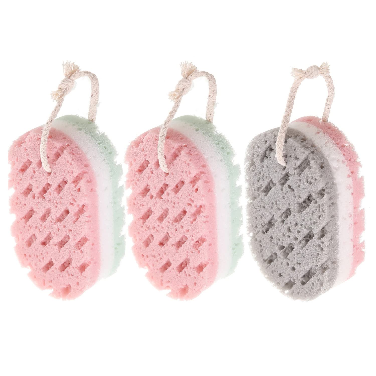 NEAR STOP 3 Pack Bath Sponge Exfoliating Body Shower Sponge Soft Bath Scrubber for Men Women Kids Body Cleaning Supplies