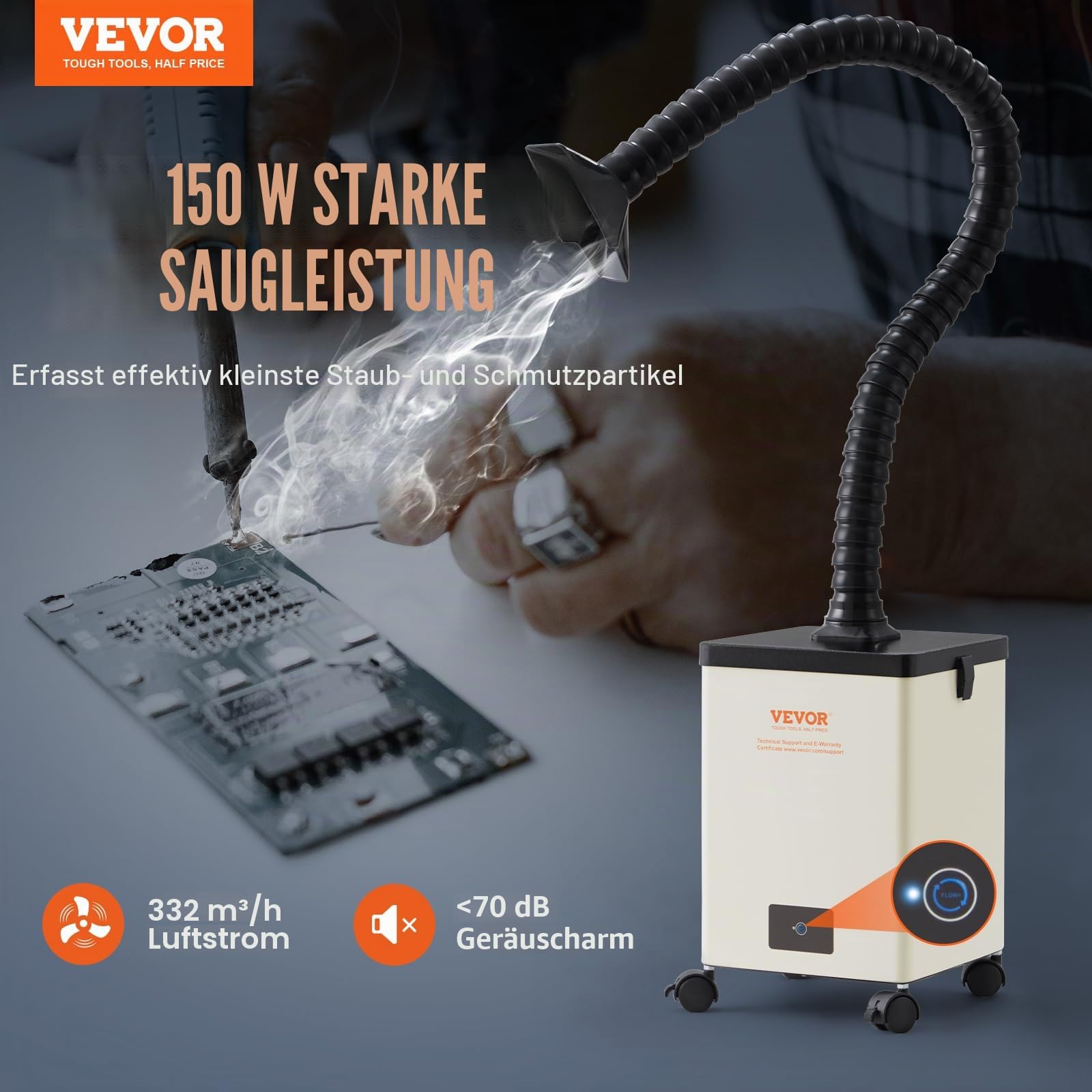 VEVOR Lötrauchabsaugung 150W Schweißrauchabsauger 332 m³/h, 5800 U/min 3-Stufen-Filter Lötrauch Absaugung, Mini Desktop Lötrauchabsorber für Lötstation Schweißarbeiten