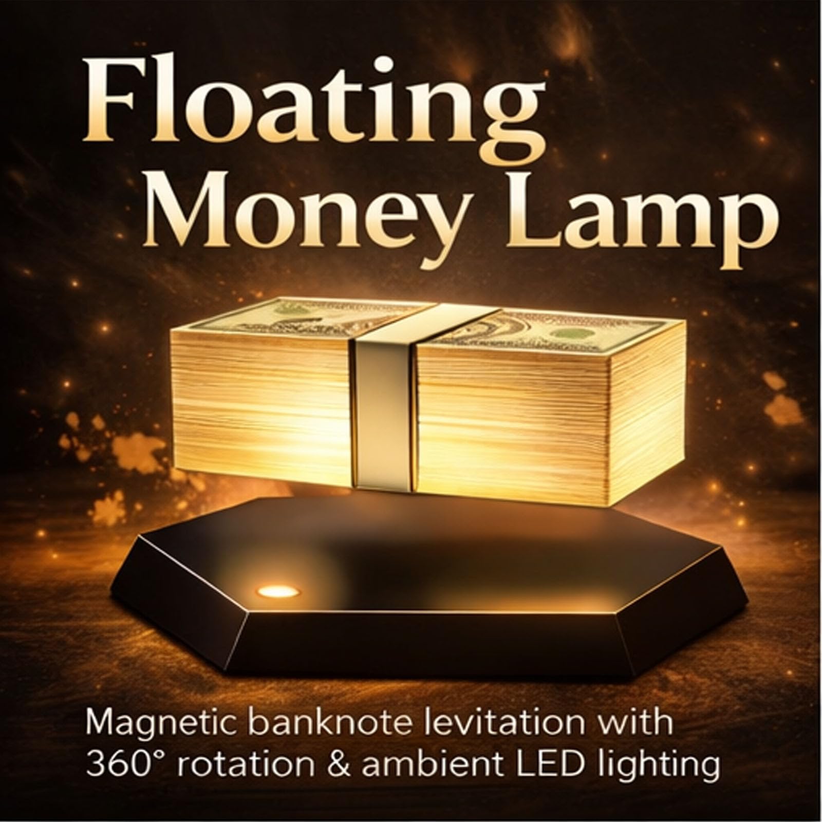 Lampada galleggiante per banconote, rotazione a 360°, lampada a levitazione magnetica con luce ambientale a LED per ufficio, camera da letto e giocatori, display unico per contanti per la decorazione