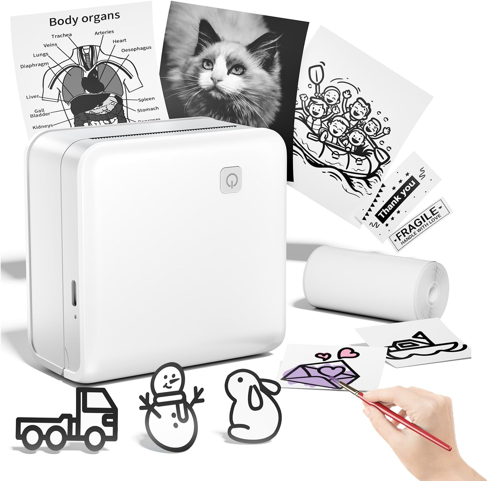 Memoking Photo Sticker Printer Machine - 2" Mini Printer - HD 300dpi Sticker Maker Machine for Pad&Phone - M02 Pro Portable Mini Pocket Thermal Printer White - Inkless Bluetooth Printer for Photos,DIY