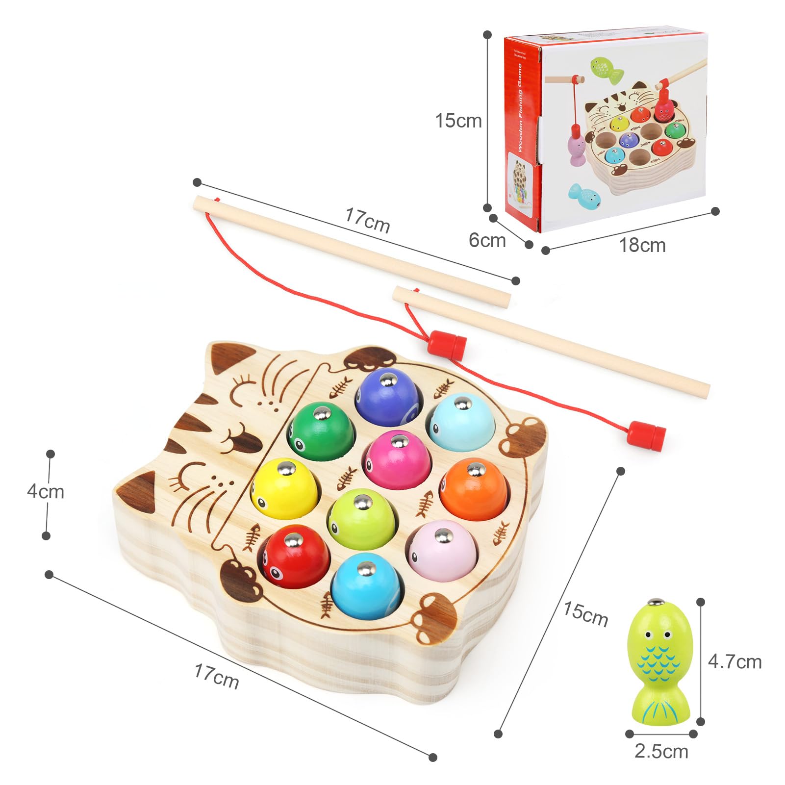 Juego De Pesca Magnético Montessori De Madera - Juguete Educativo Con Rana Y Peces De Colores Para Niños De 2 A 5 Años