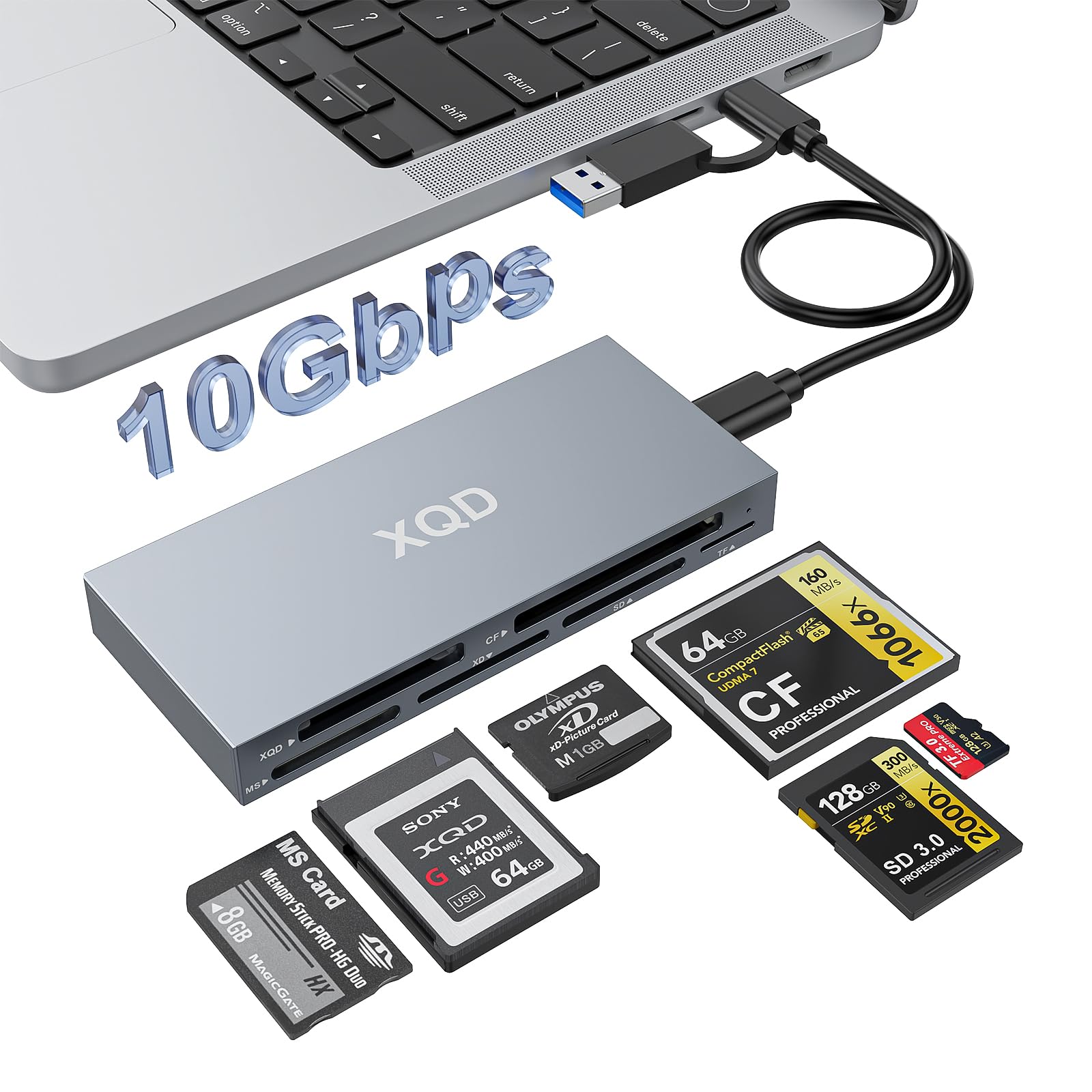 6-in-1 XQD Card Reader USB-C 3.2 Gen 2 10 Gbps — High-Speed Memory