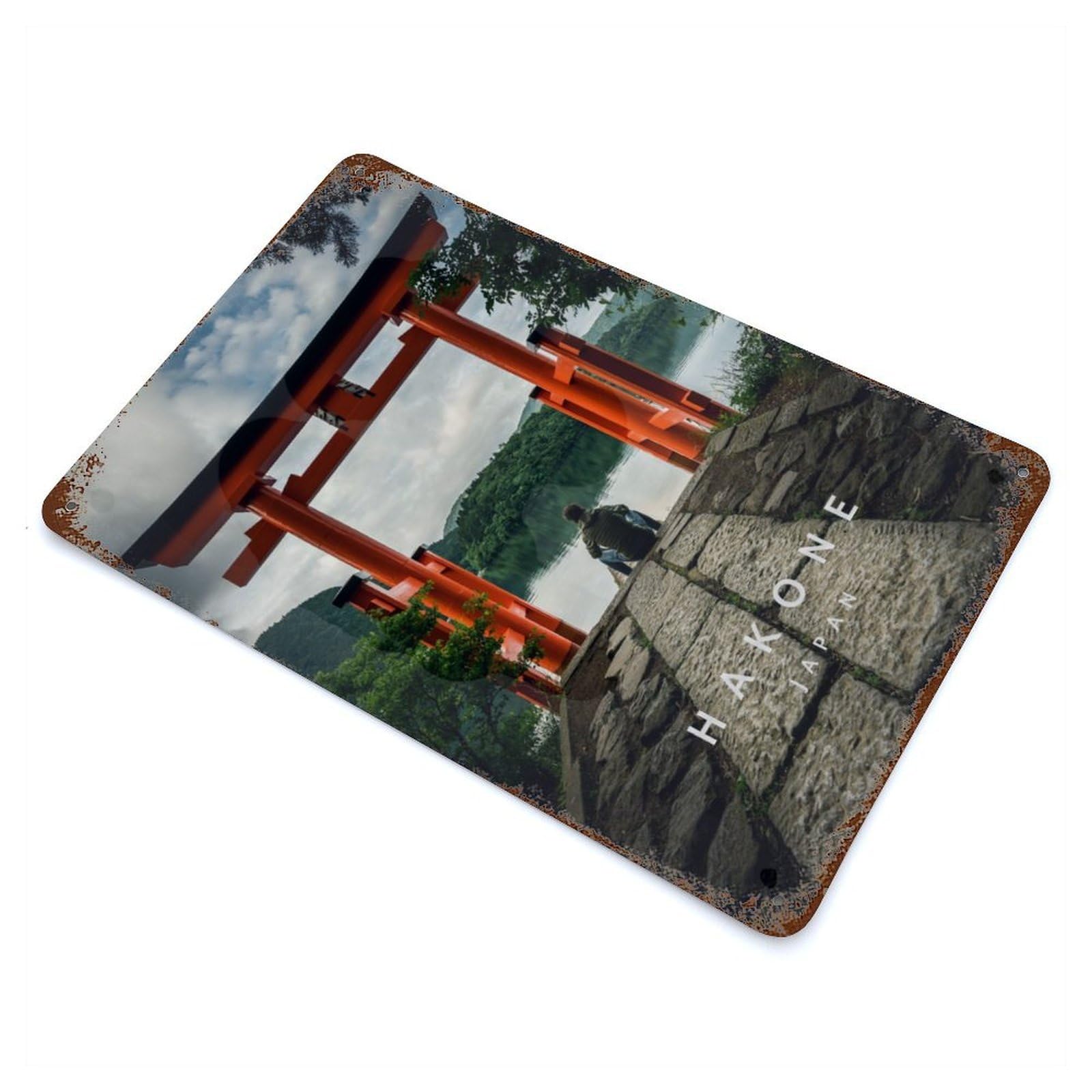 Hakone Shrine Japan 11.8"x7.9" Rustic Tin Plaque, Farmhouse Wall Decor for Basement, Hobby Room And Garage Decor