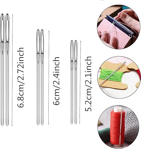 Miniatura 3 de Fbshicung 24 agujas autoroscadas de doble agujero, 6 agujas de costura grandes para ojos, agujas de coser con 2 fundas de aguja de madera, estuche