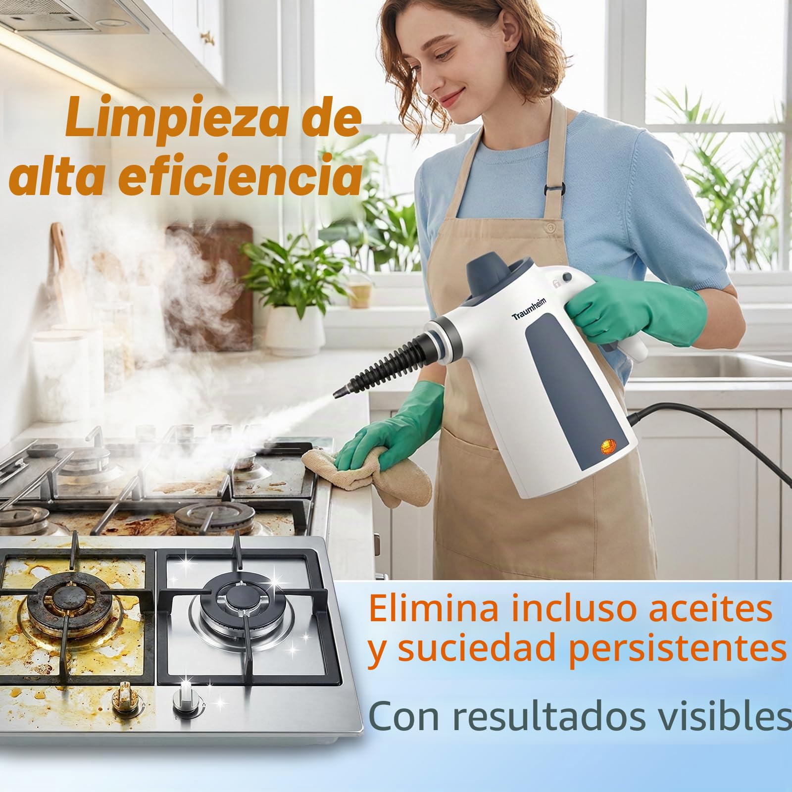 Limpiador a vapor, limpiador de vapor de mano para el hogar multiusos con accesorios de 14 piezas, 3 bares de presión de vapor 350 ml, 1200 W, limpiador de vapor sin químicos, limpieza de