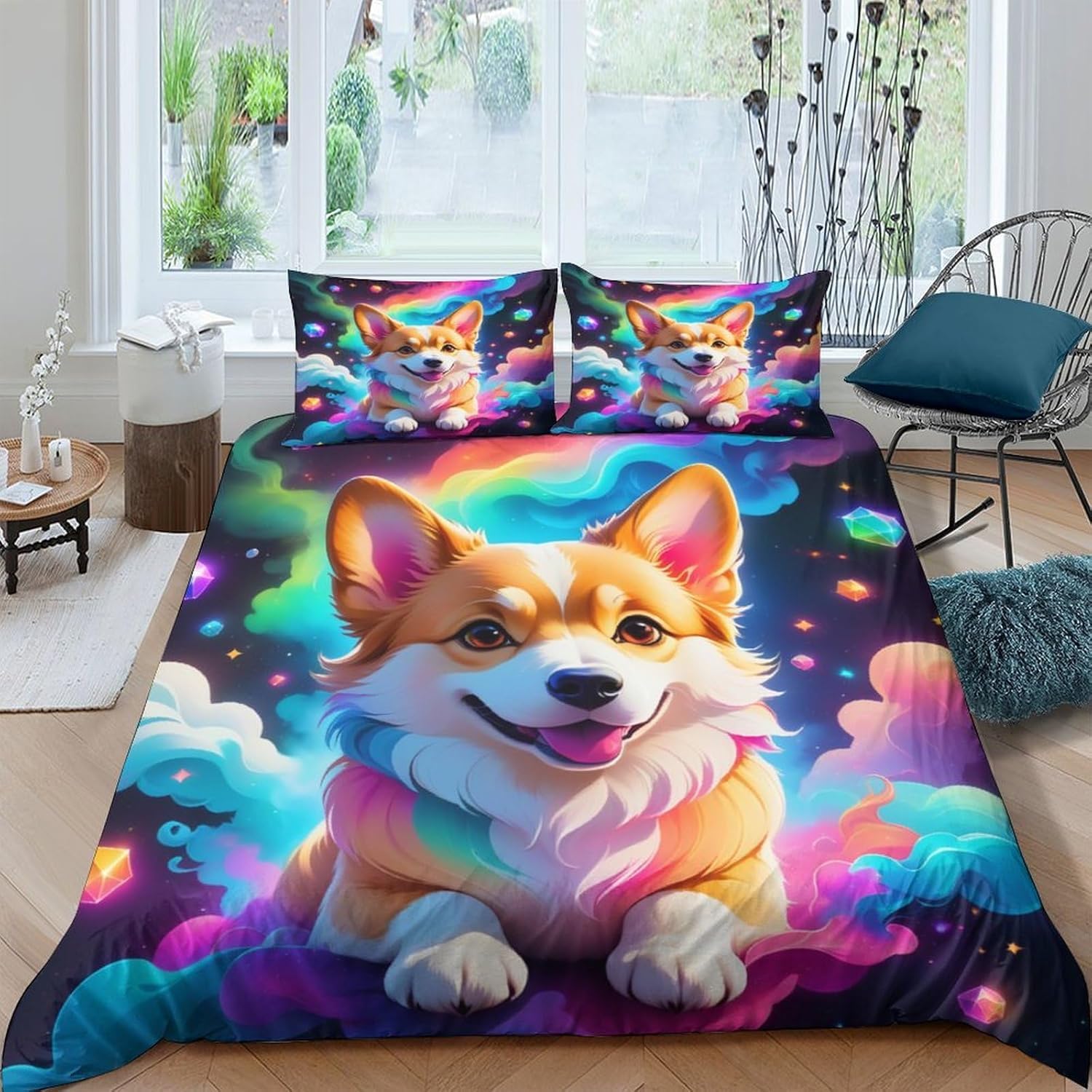Parure de couettes en polyester microfibre doux avec housse de couette 3D chien