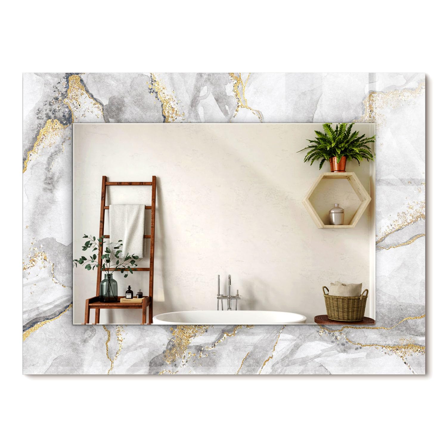 Miroir avec cadre en verre imprimé 80x60cm pour illuminer la salle de bain