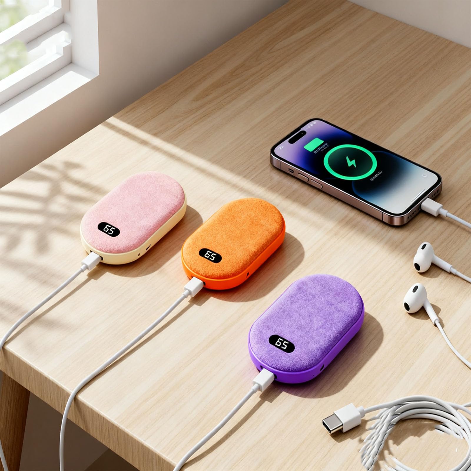 Scaldamani Elettrici, Ricaricabili, Split Magnetico, Portatile USB Elettrico, Power Bank, Tascabile per Campeggio, Caccia, Pendolarismo, Regalo UomoPurple,One Size
