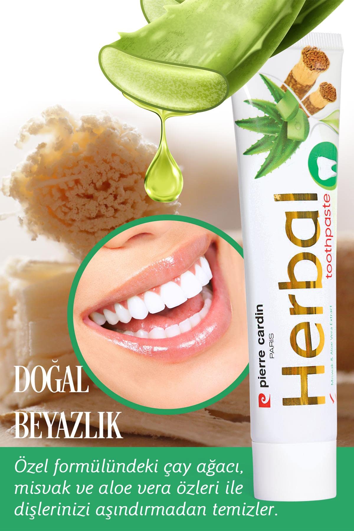 Pierre Cardin Paris Aloe Vera & Misvak & Çay Ağacı Özlü Bitkisel Diş Macunu 75 mL