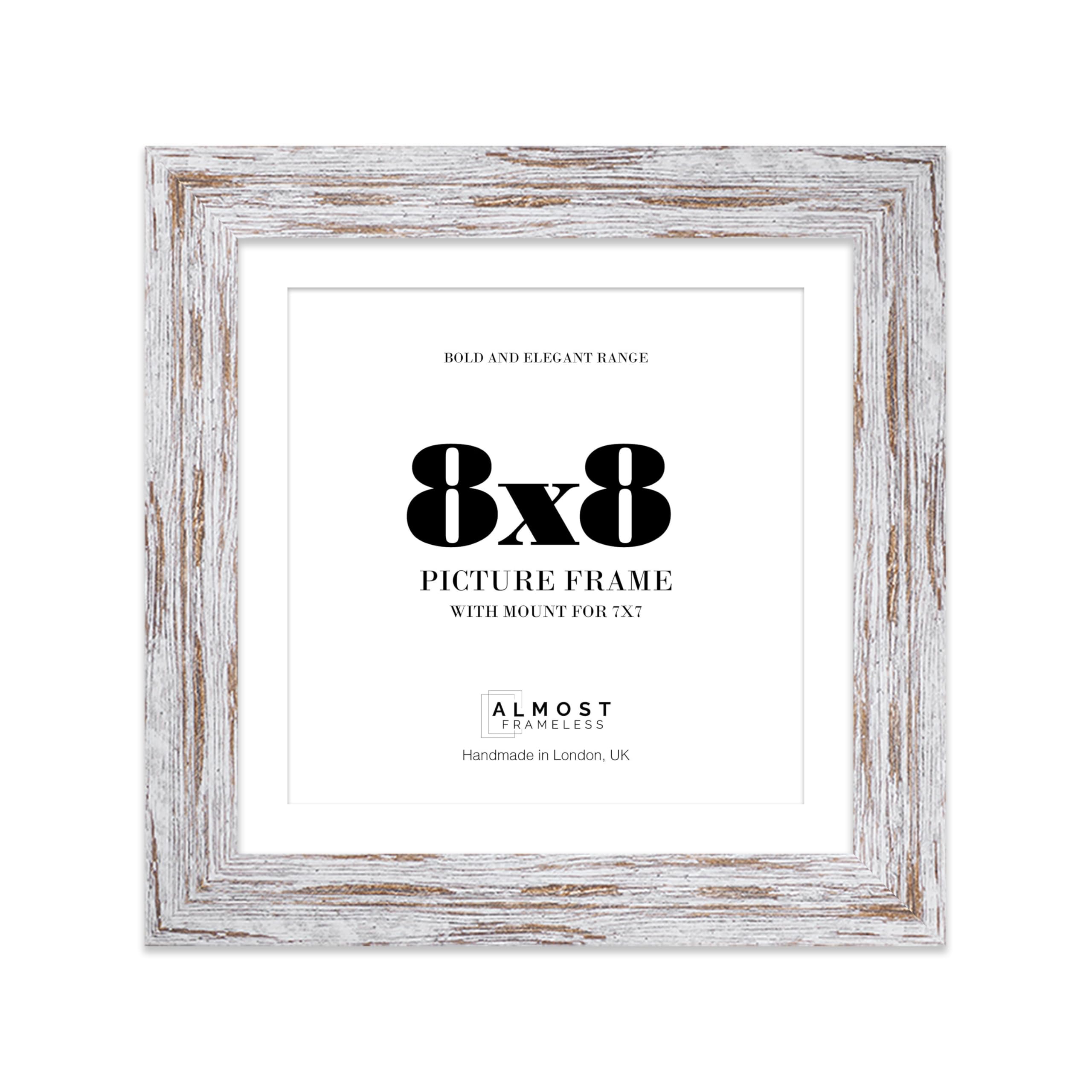 8x8 Distressed Wood Square Frame With Mount for 7x7 Pictures 28mm Edge Frame Display with Wall Hooks and Kickstand, 1 Pack