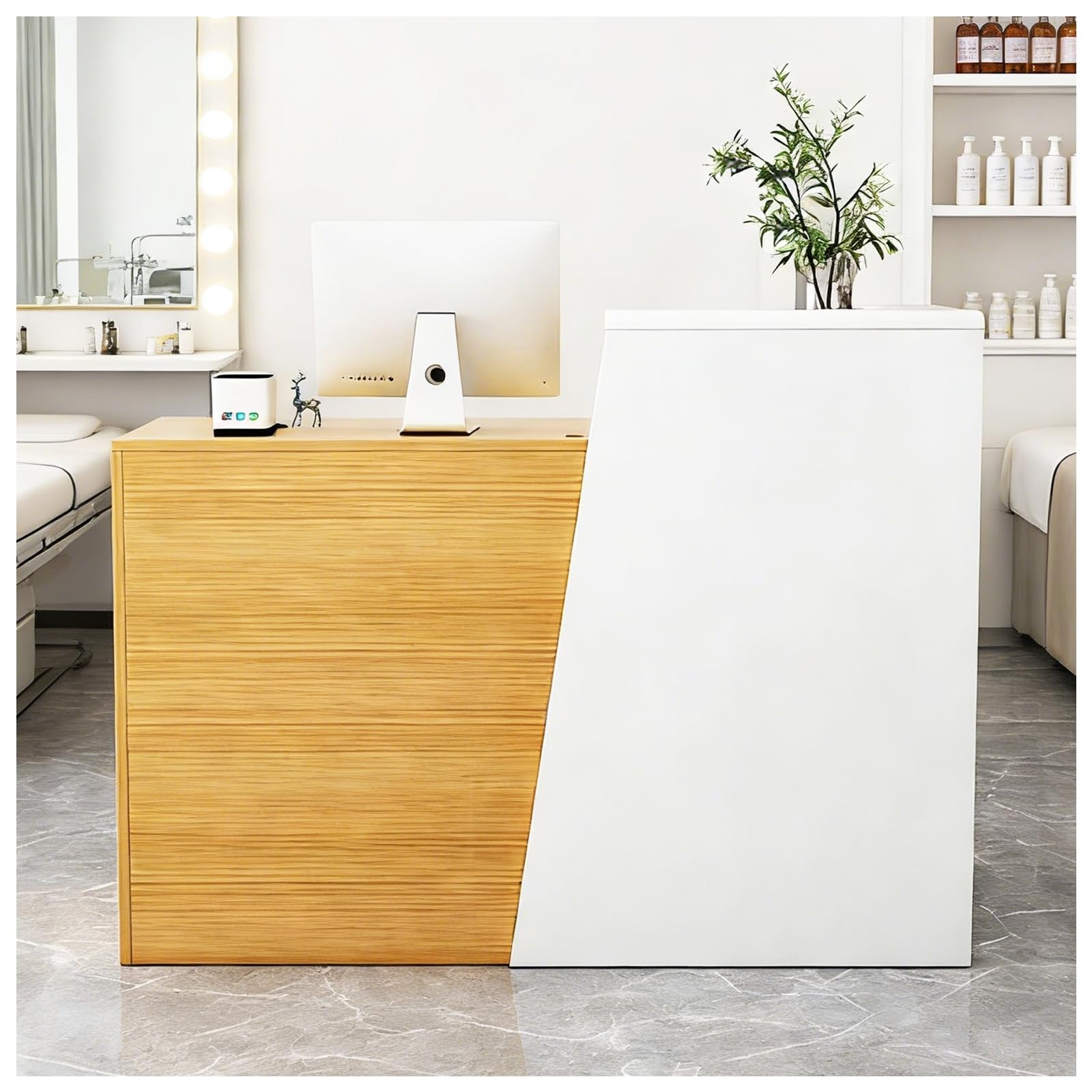 Recept Desk con serratura Der per salone, vendita al dettaglio, ufficio - rovere h, 100x42x100cm - Contatore registratore di cassa per parrucchieri e aziende